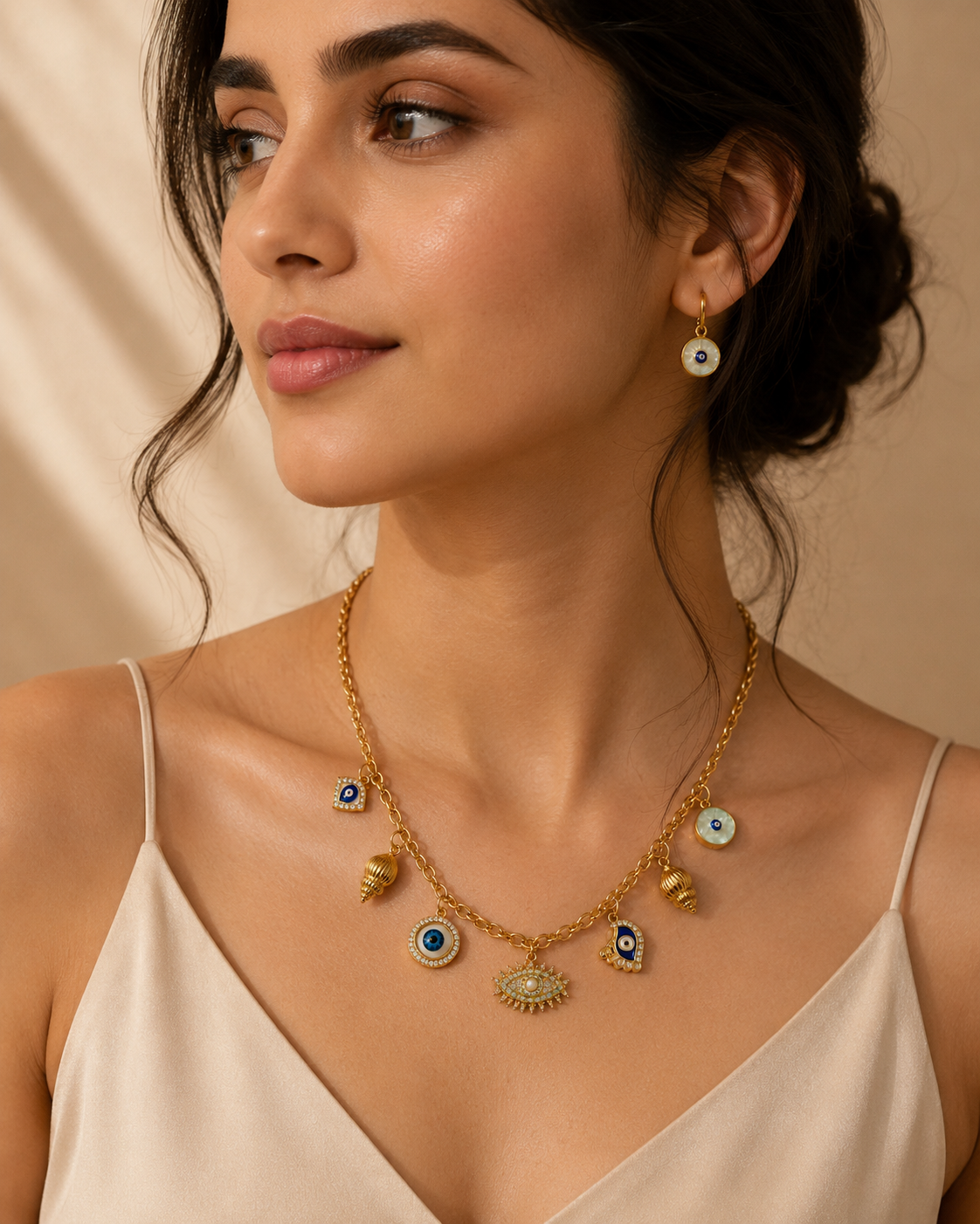 Vrenora Celestial Evil Eye Charm Gold Necklace