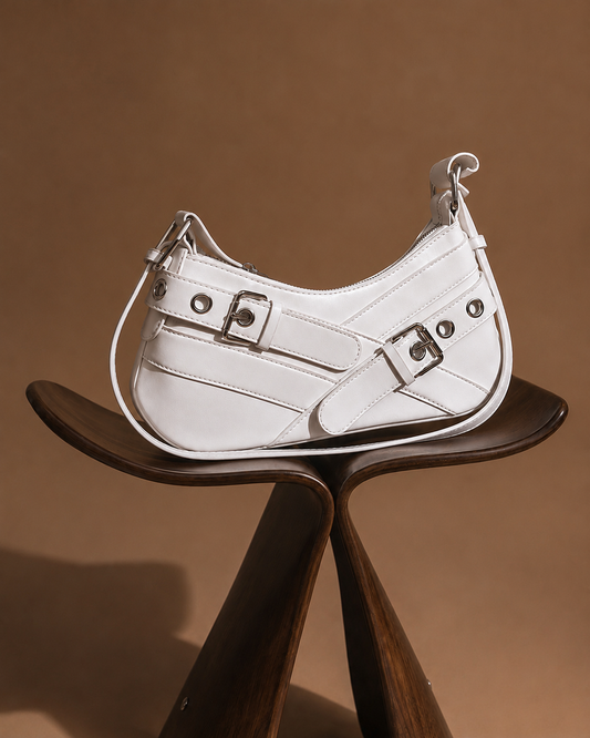 Vrenora Luna Buckle Shoulder Bag – White