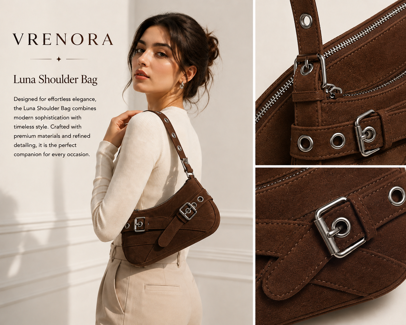 Vrenora Luna Buckle Shoulder Bag – Cocoa Brown