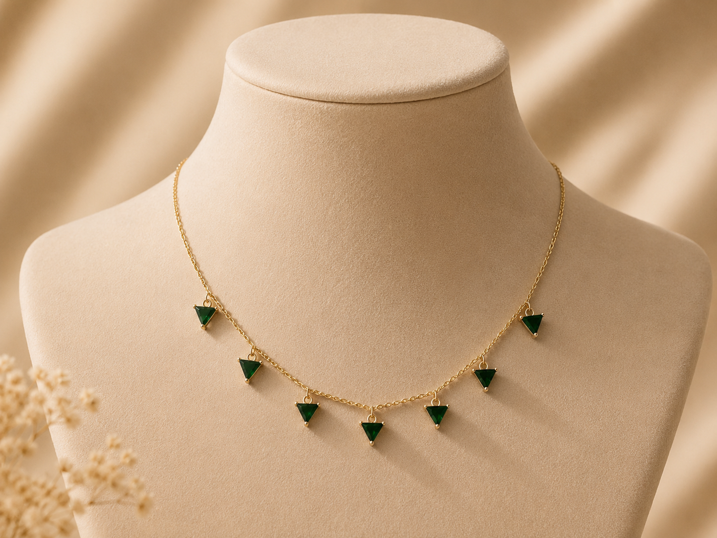 Vrenora Emerald Triangle Charm Gold Necklace