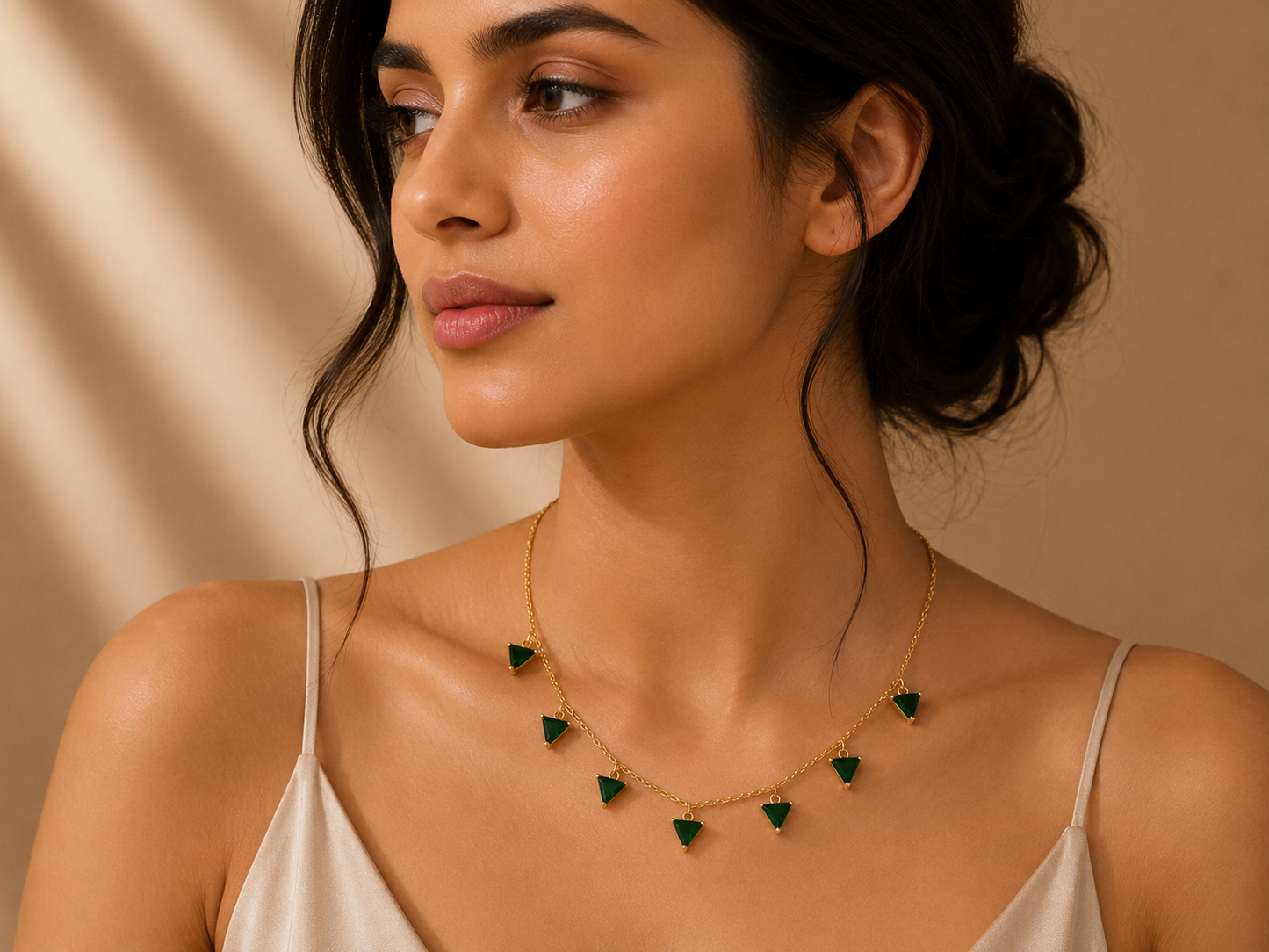 Vrenora Emerald Triangle Charm Gold Necklace