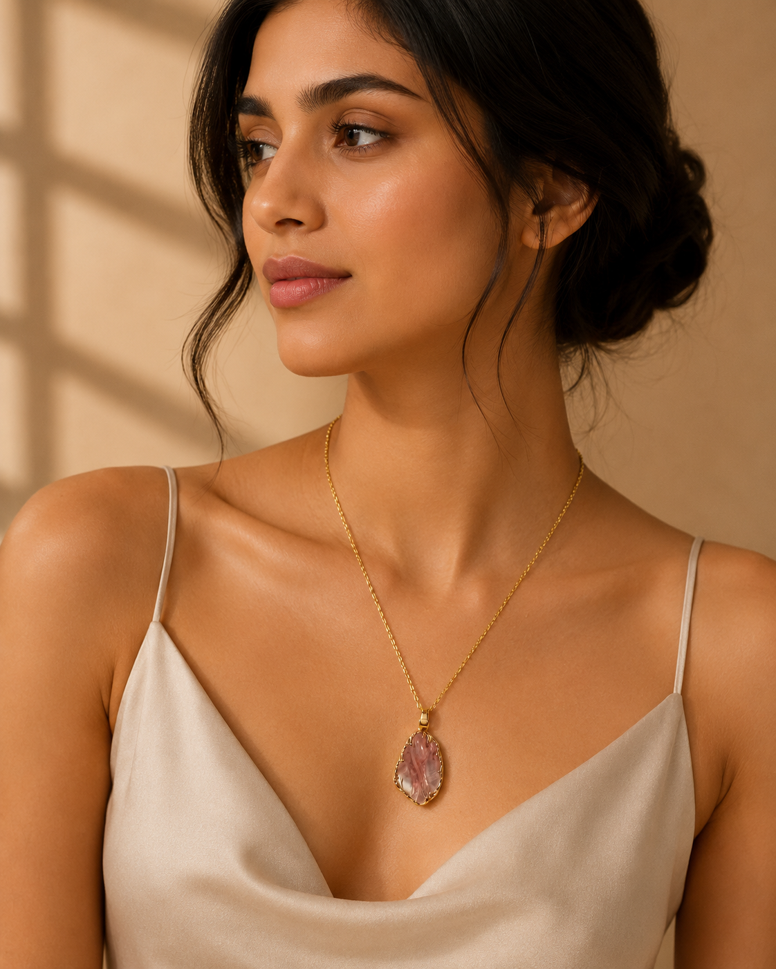 Vrenora Blush Stone Gold Pendant Necklace
