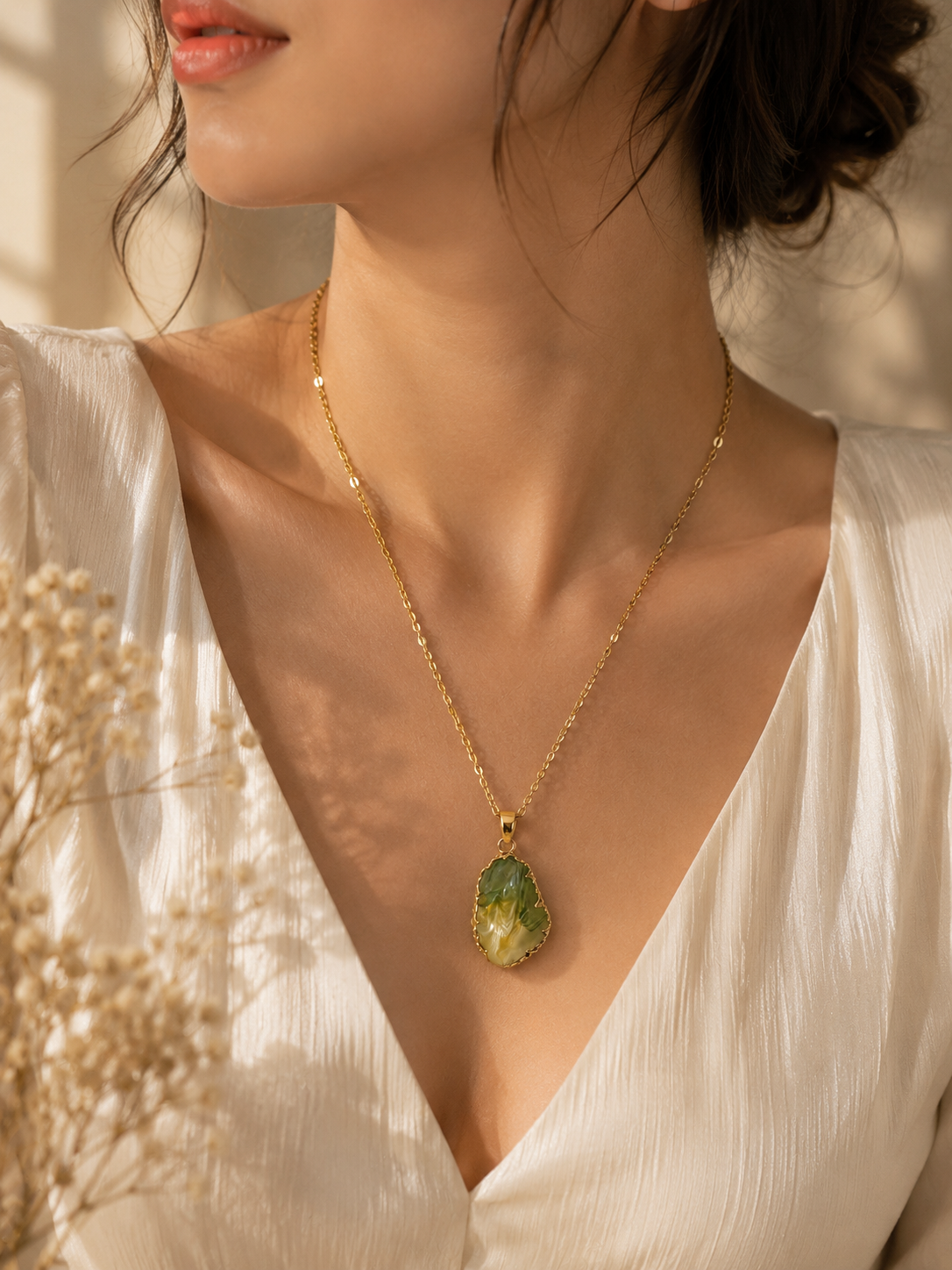 Vrenora Blush Stone Gold Pendant Necklace
