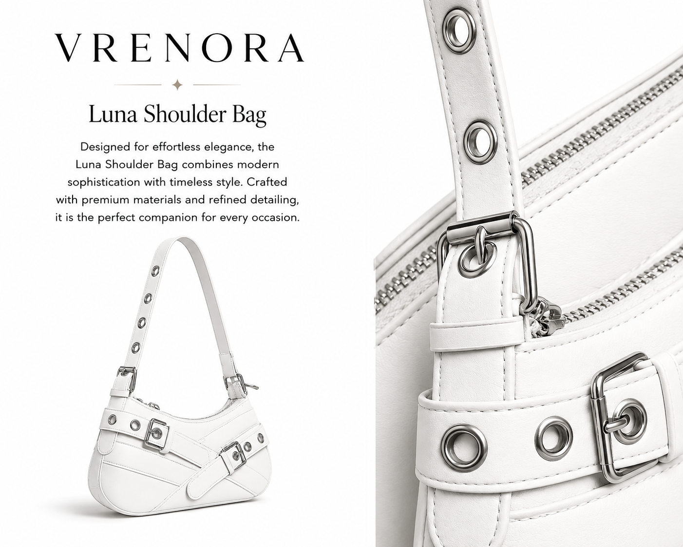 Vrenora Luna Buckle Shoulder Bag – White
